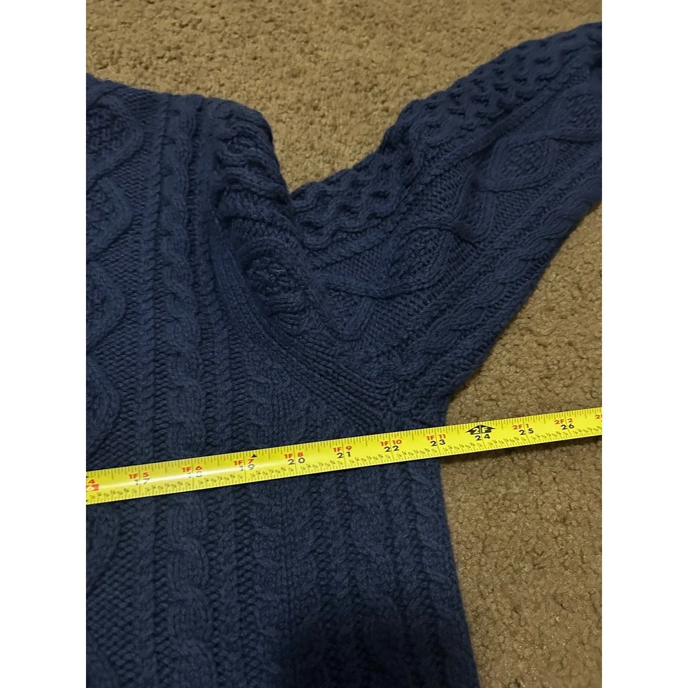 Outerknown Mens Navy Blue Wool Organic Cotton Cable Knit Fisherman Sweater L